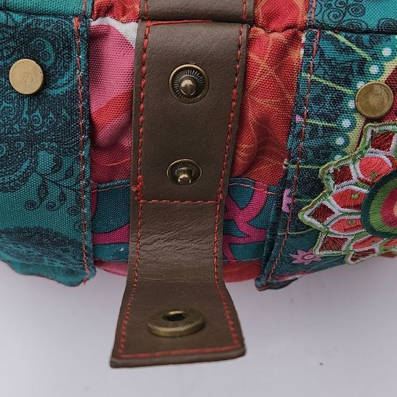 Desigual designer Crossbody Bag multi pattern green red embroidery leather - Picture 11 of 16